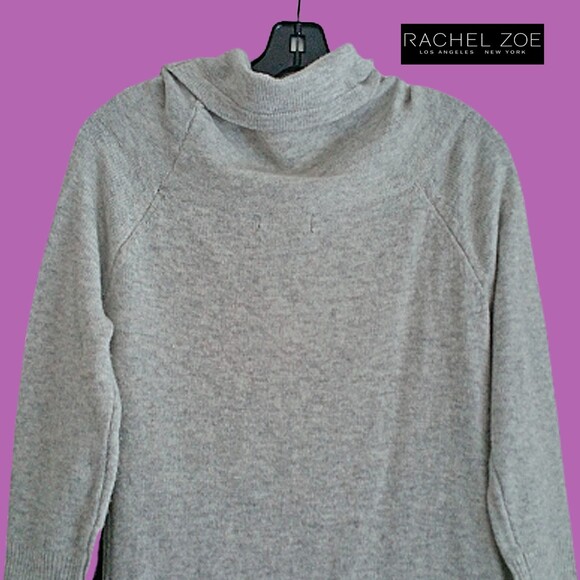 RACHEL ZOE NEW Minimalist Soft Merino Wool Cowl Neck Mini Sweater Dress M - Picture 10 of 12